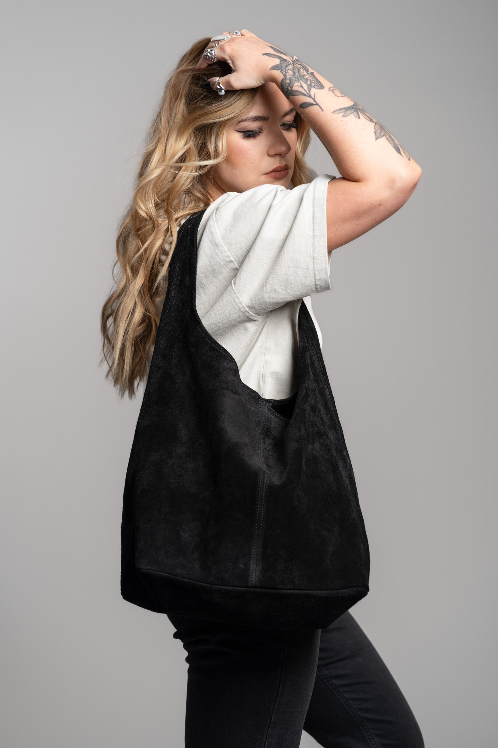 Olsen Black Genuine Suede Slouchy Bag