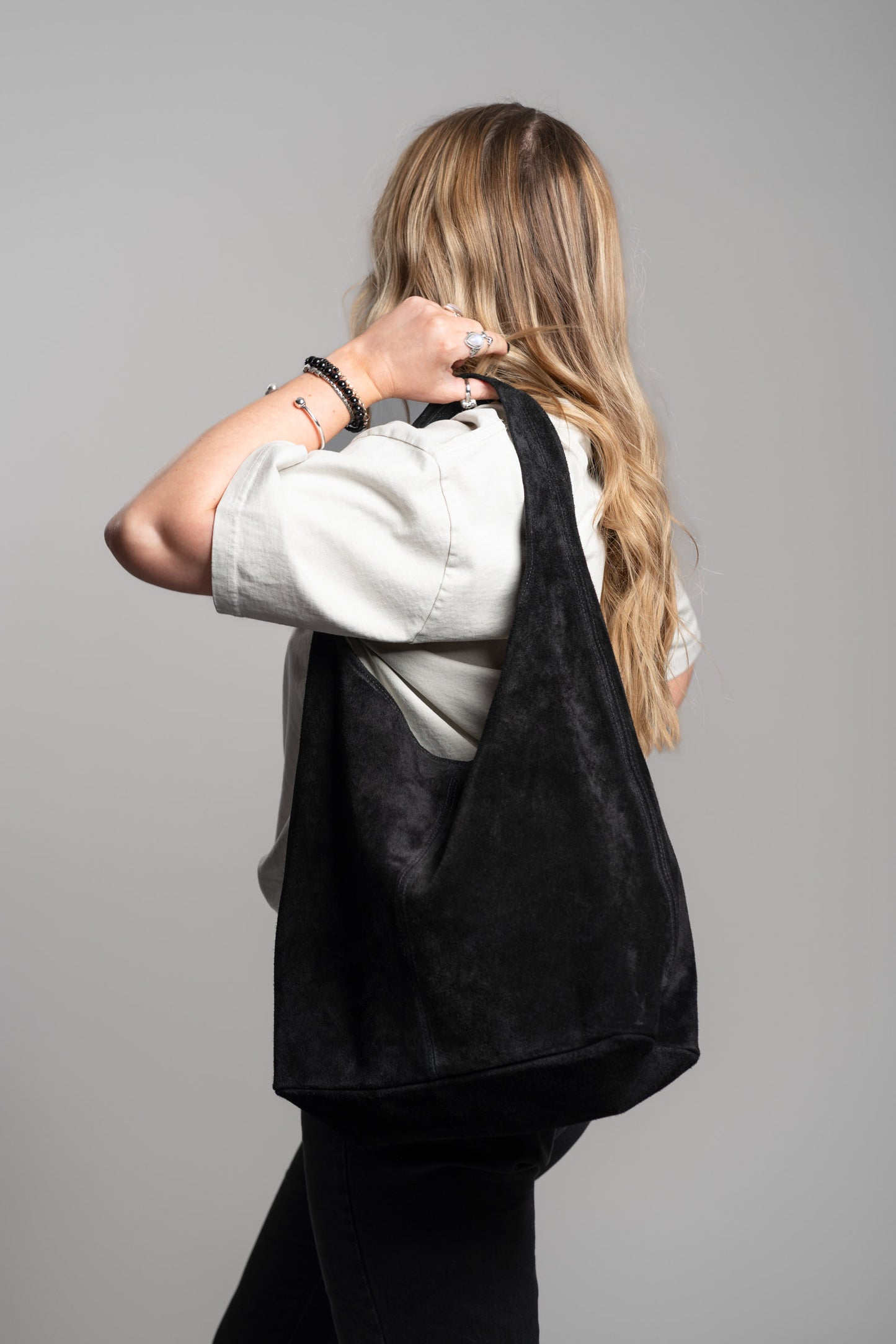 Olsen Black Genuine Suede Slouchy Bag