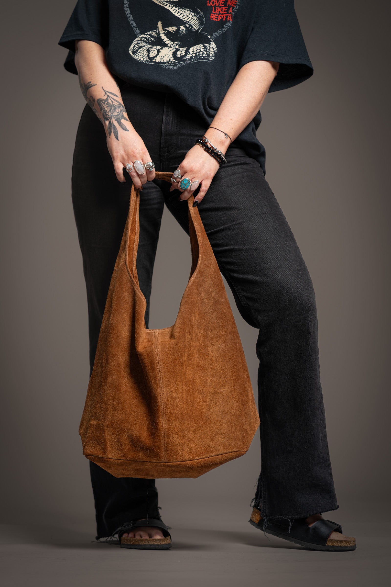 Olsen Tan Genuine Suede Slouchy Bag