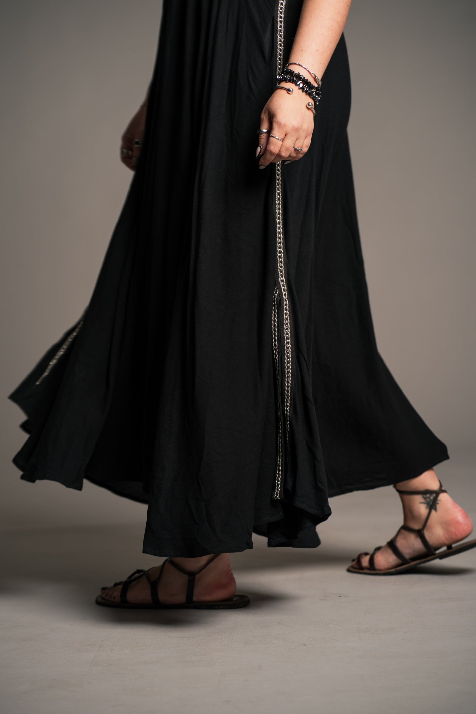 Onyx Studded Midi Dress with under-bust stud trim detail