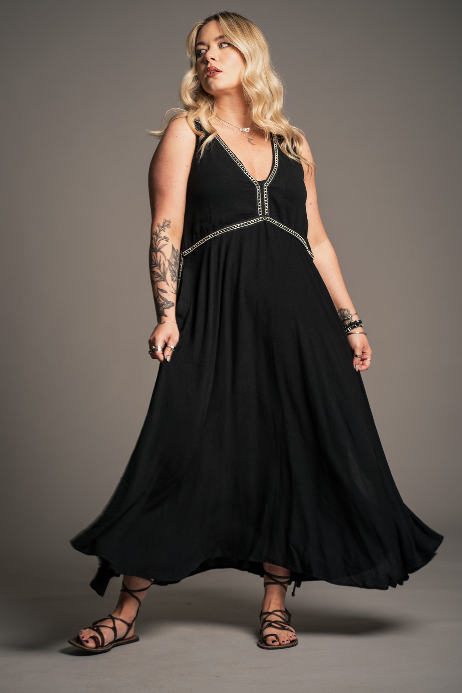 Onyx Studded Midi Dress styled for summer