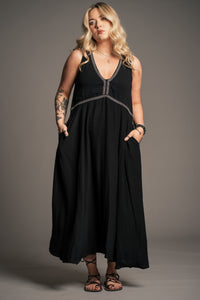 Onyx Studded Midi Dress with studded neckline detail