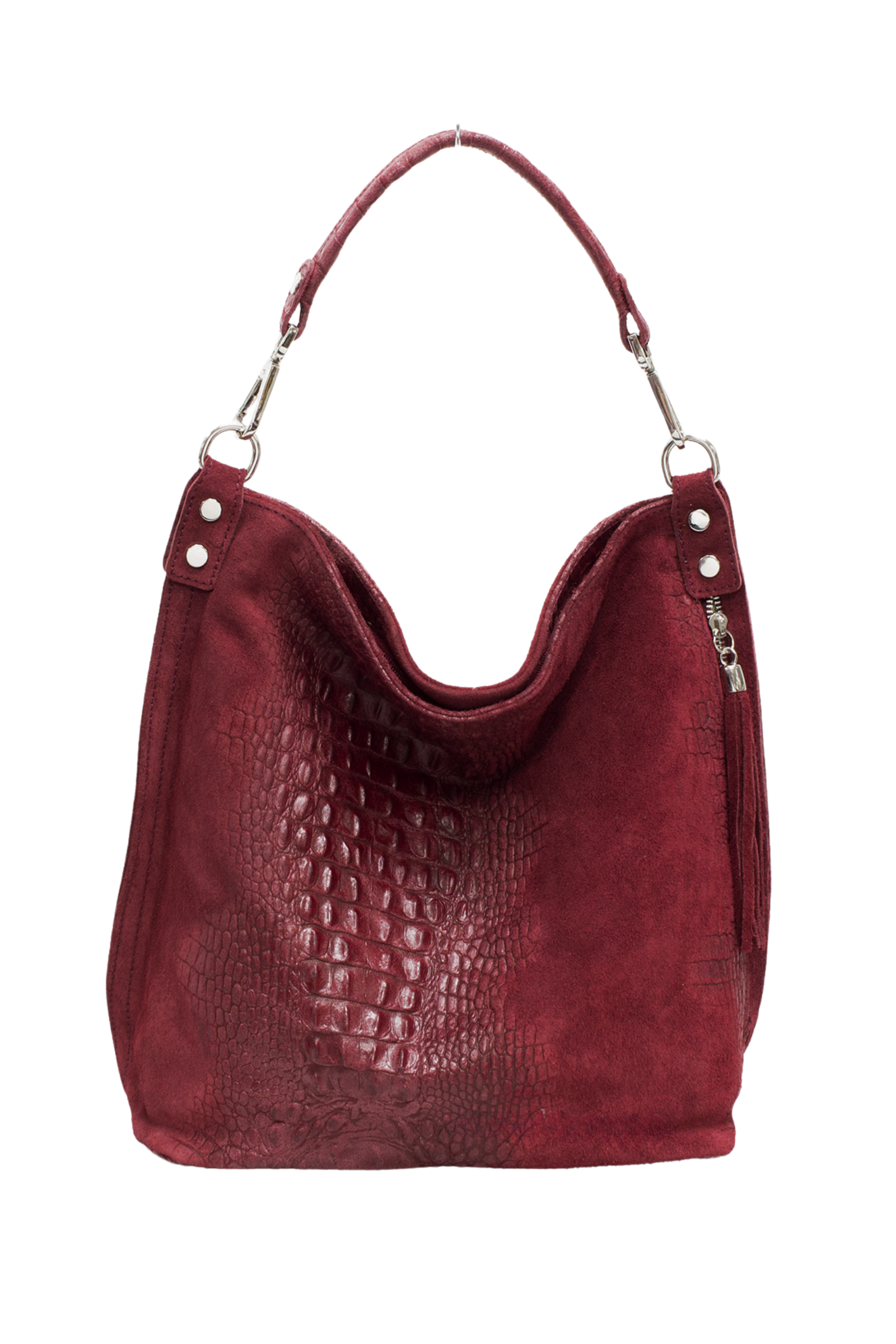 Ghost image of Little Lies Rapture Ruby Genuine Suede Slouch Bag on neutral background