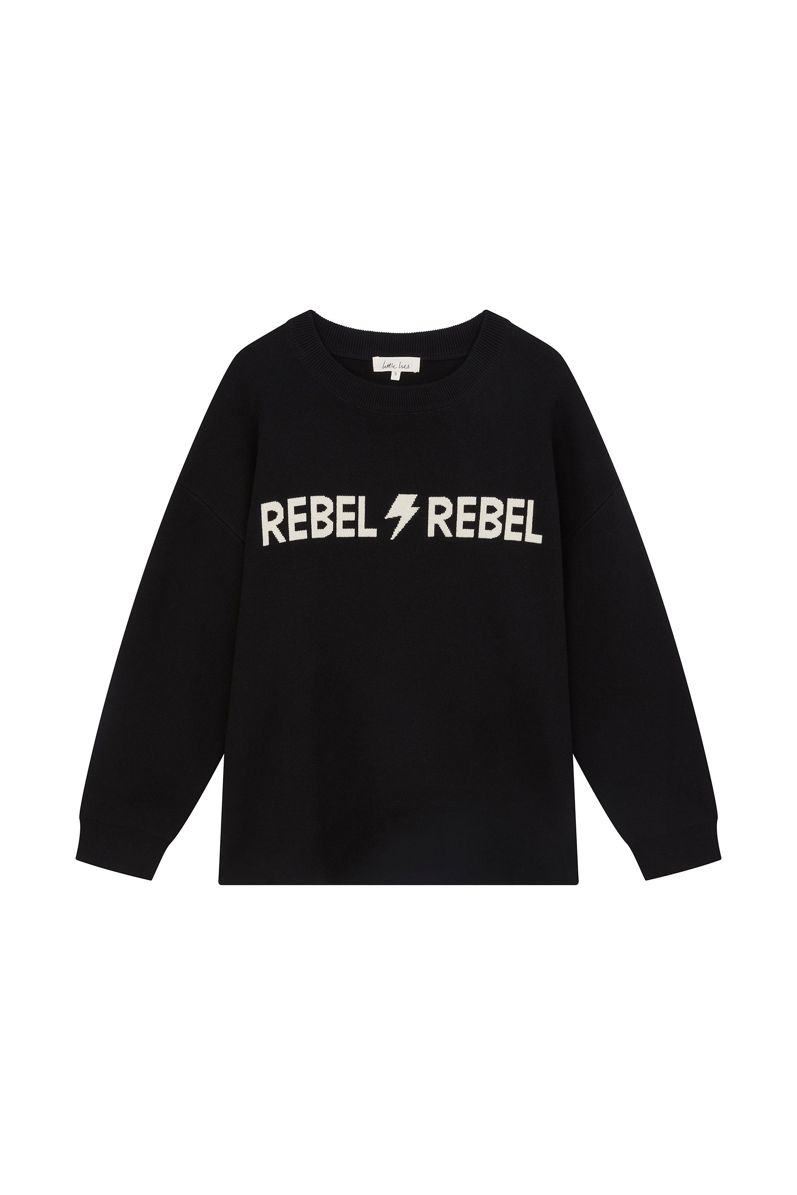 Rebel Rebel Black knit jumper with off white Rebel Rebel Graphic Knit.