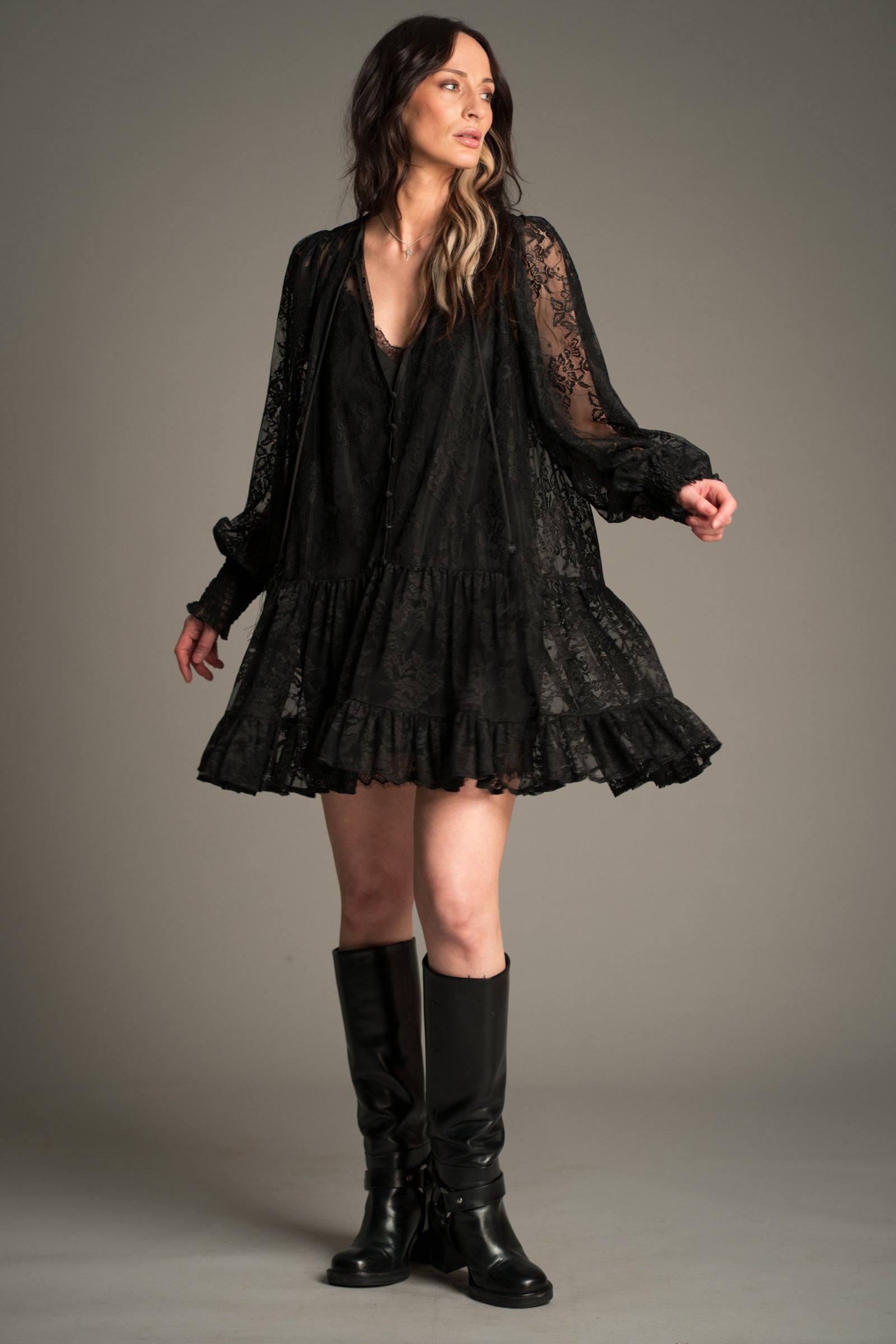 Rhiannon Black Lace Smock Dress