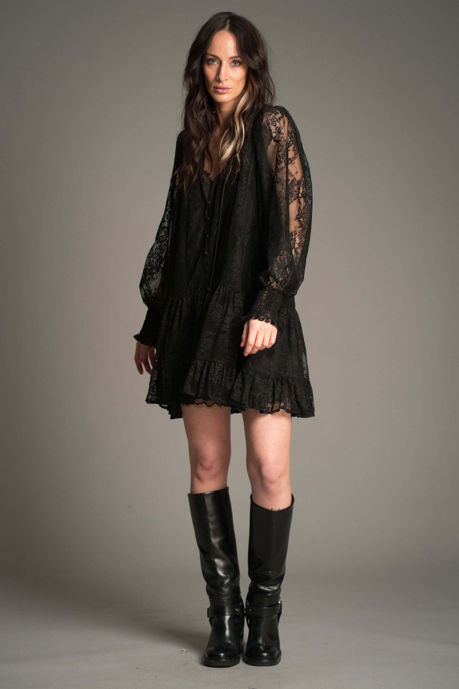 Rhiannon Black Lace Smock Dress