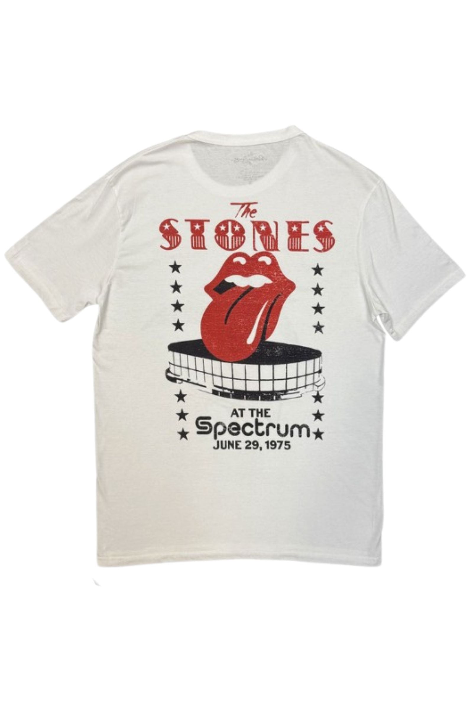 Back ghost image of the Rolling Stones Philadelphia 1975 band t-shirt showing Spectrum Philadelphia artwork.