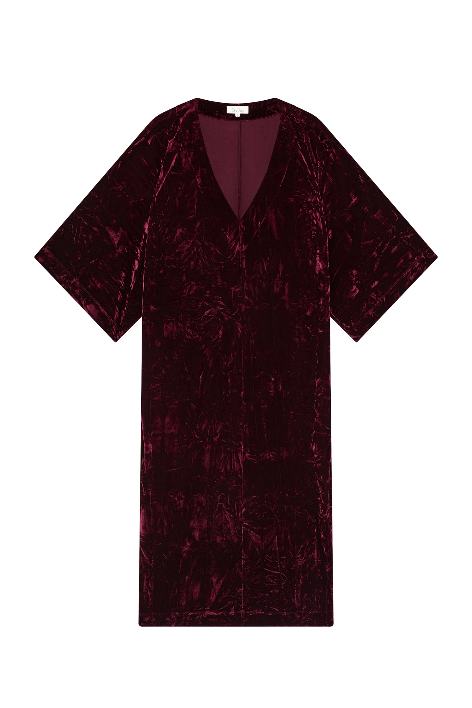 Rumours Merlot Velvet Midi Dress with burgundy crushed velvet texture, V-neckline, and relaxed silhouette