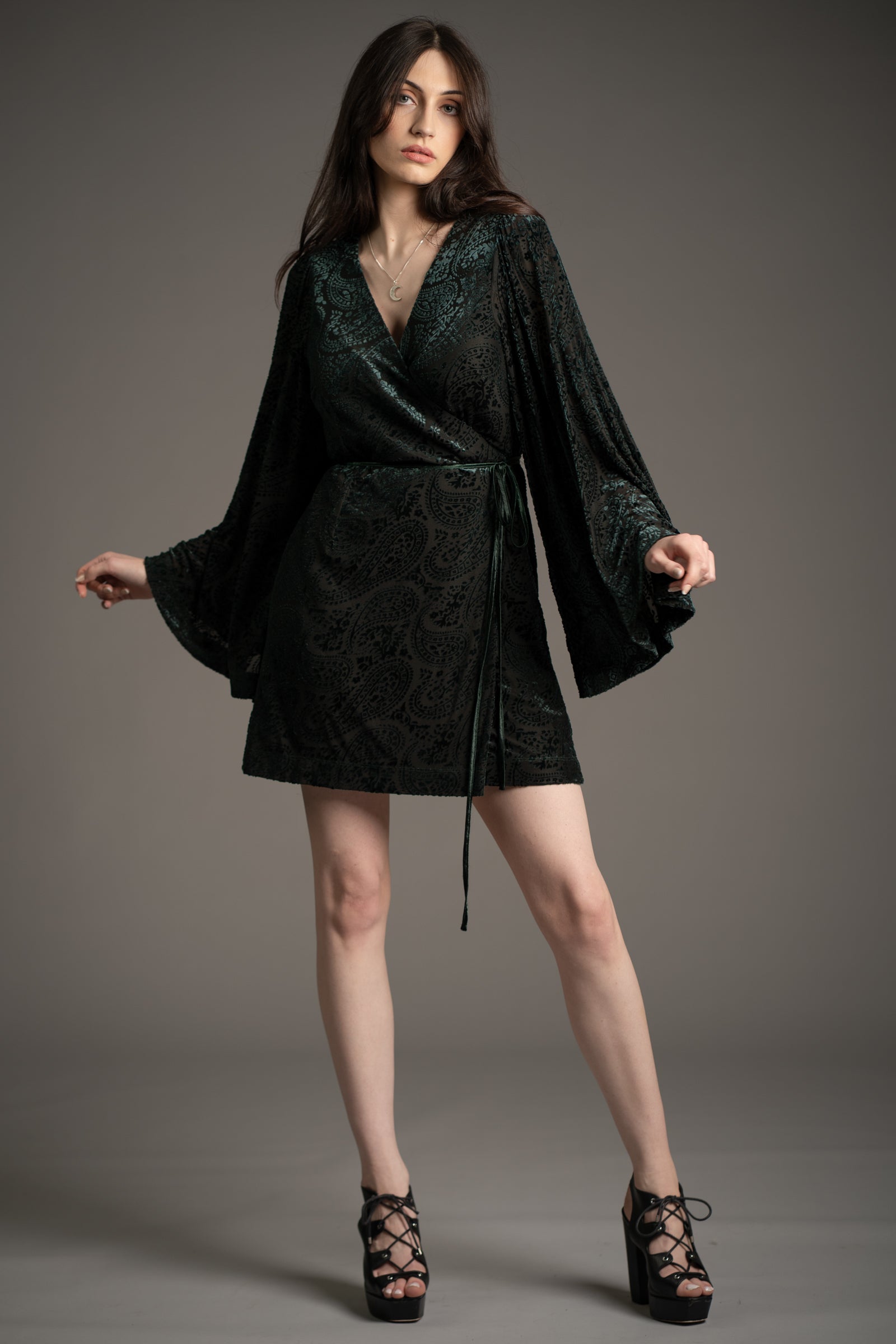 Siren Teal Devore Velvet Wrap Bohemian Dress