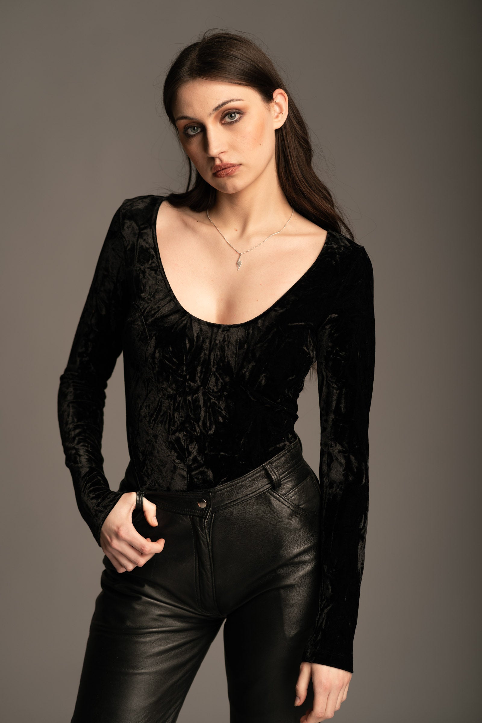 Sky On Fire Black Velvet Bodysuit