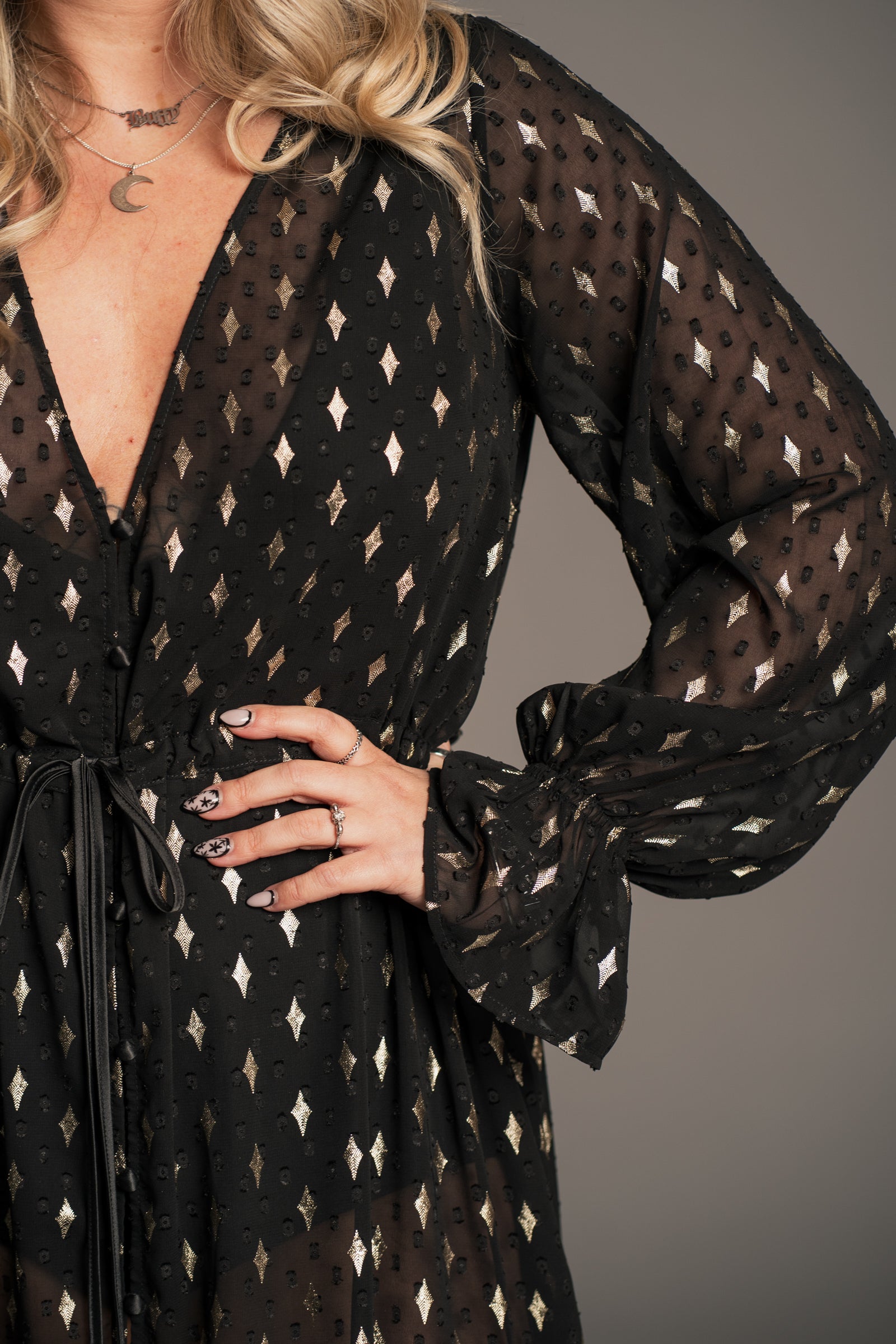 Space Oddity Metallic Maxi button-down front detail