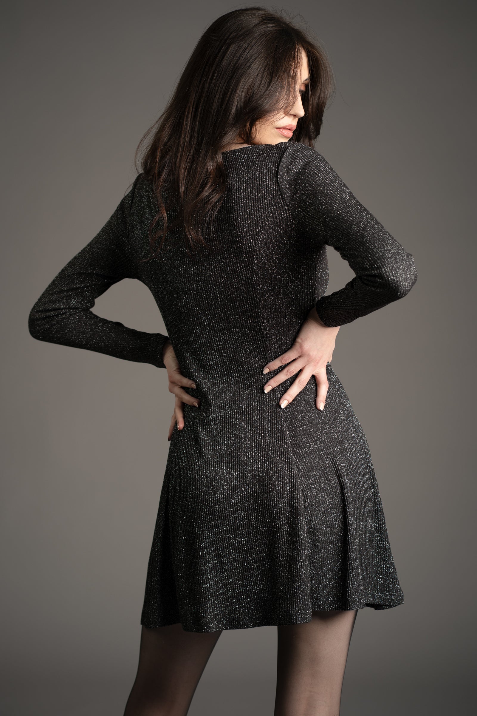 Sweet Jane Gunmetal Shimmer Mini Dress