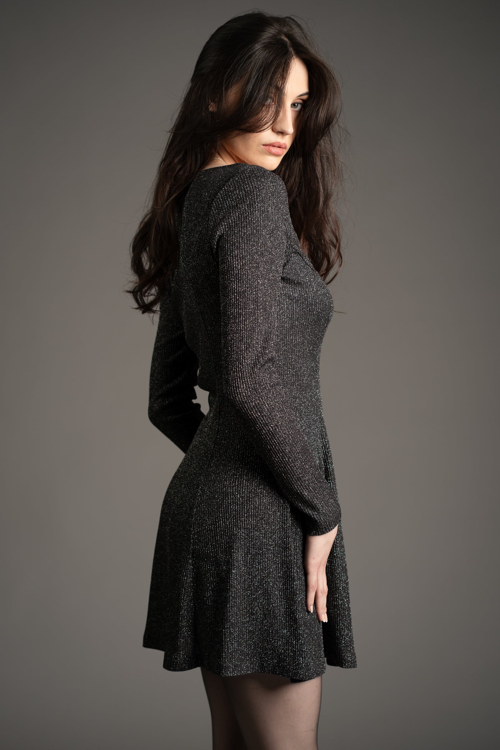 Sweet Jane Gunmetal Shimmer Mini Dress