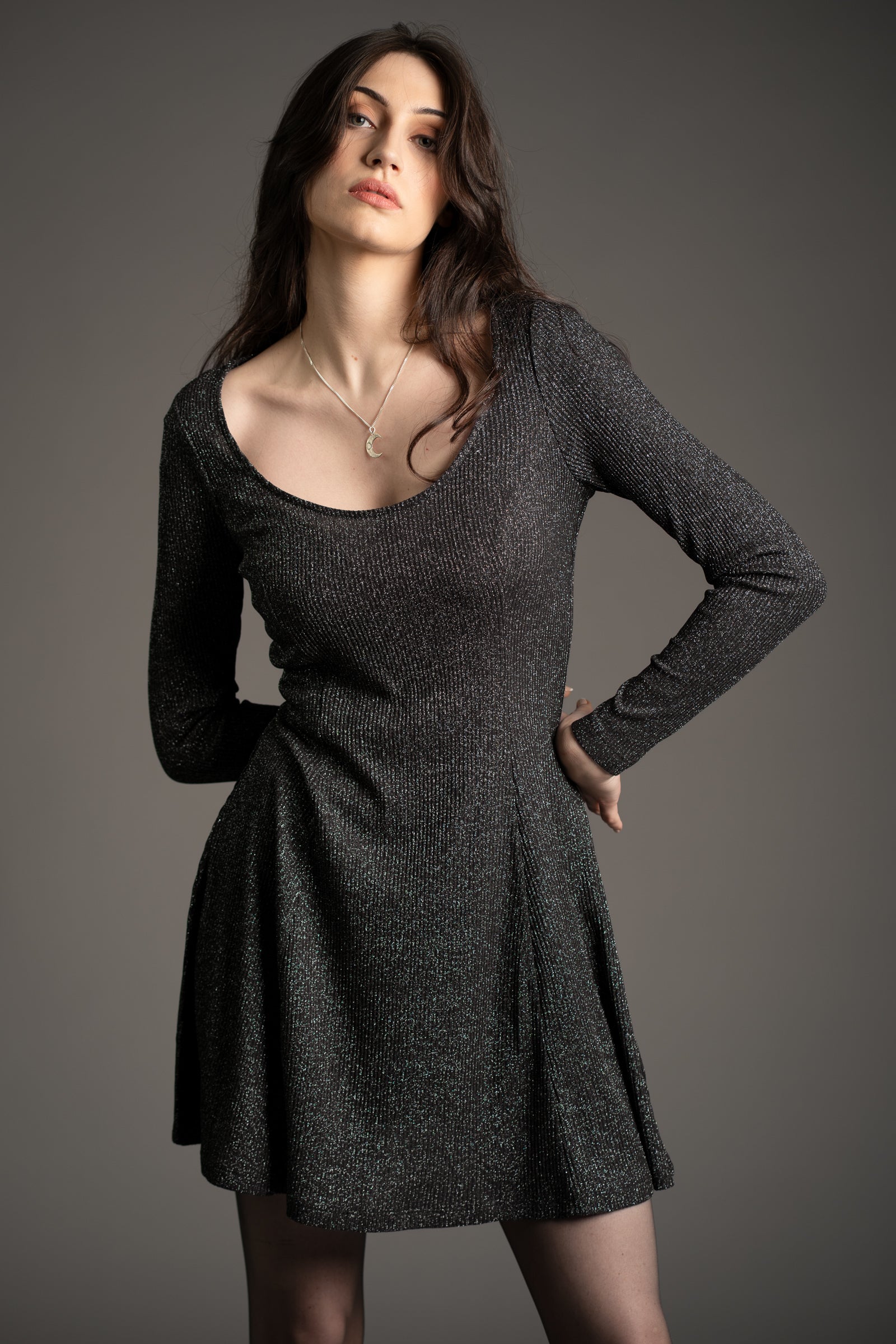 Sweet Jane Gunmetal Shimmer Mini Dress