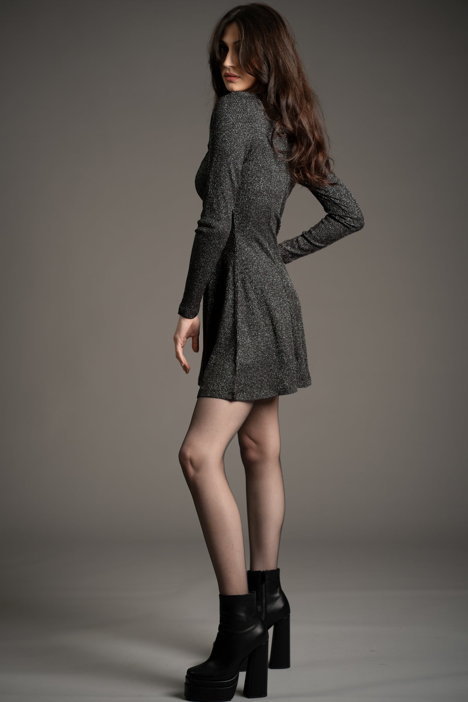 Sweet Jane Gunmetal Shimmer Mini Dress