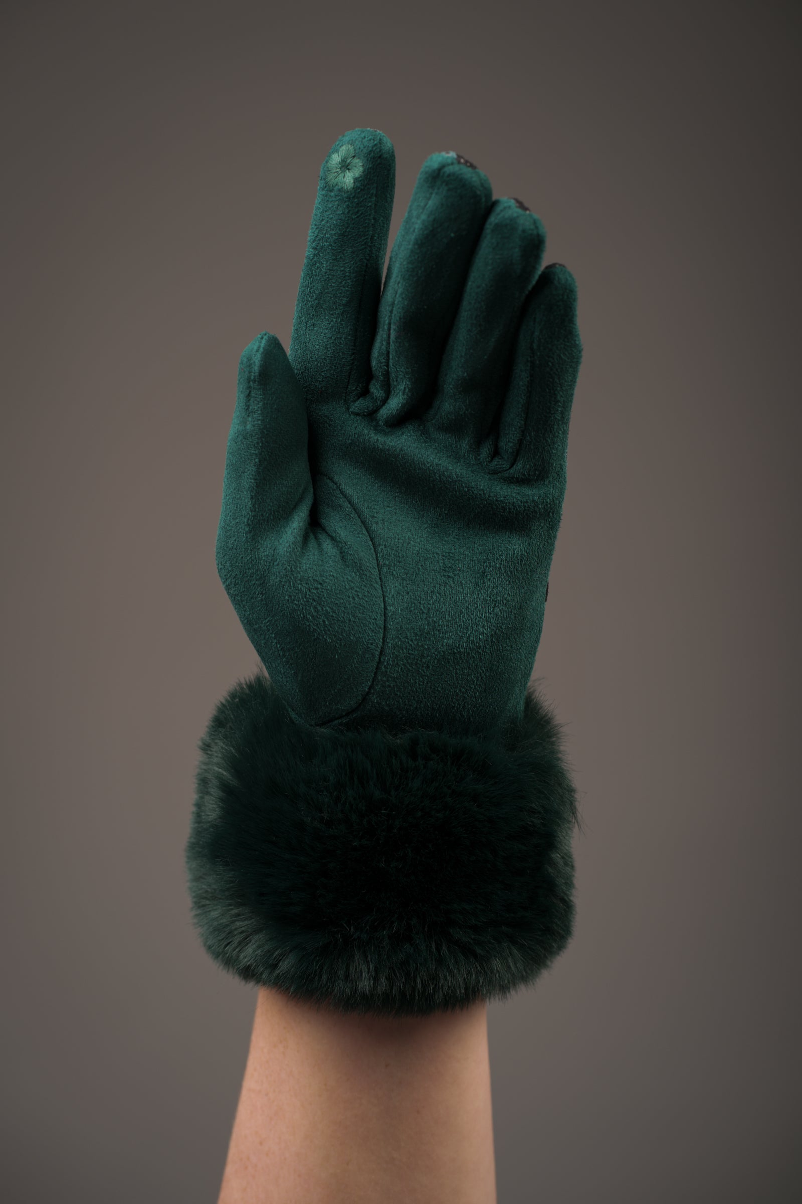 Teal Animal Faux Leather Gloves