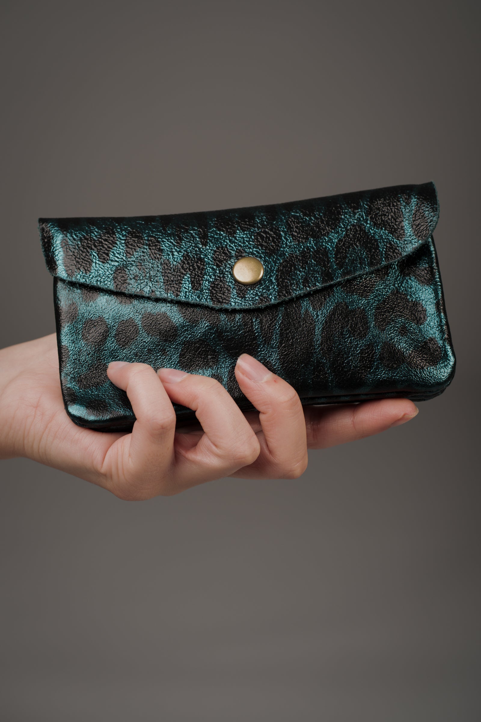 Teal Metallic Genuine Suede Purse