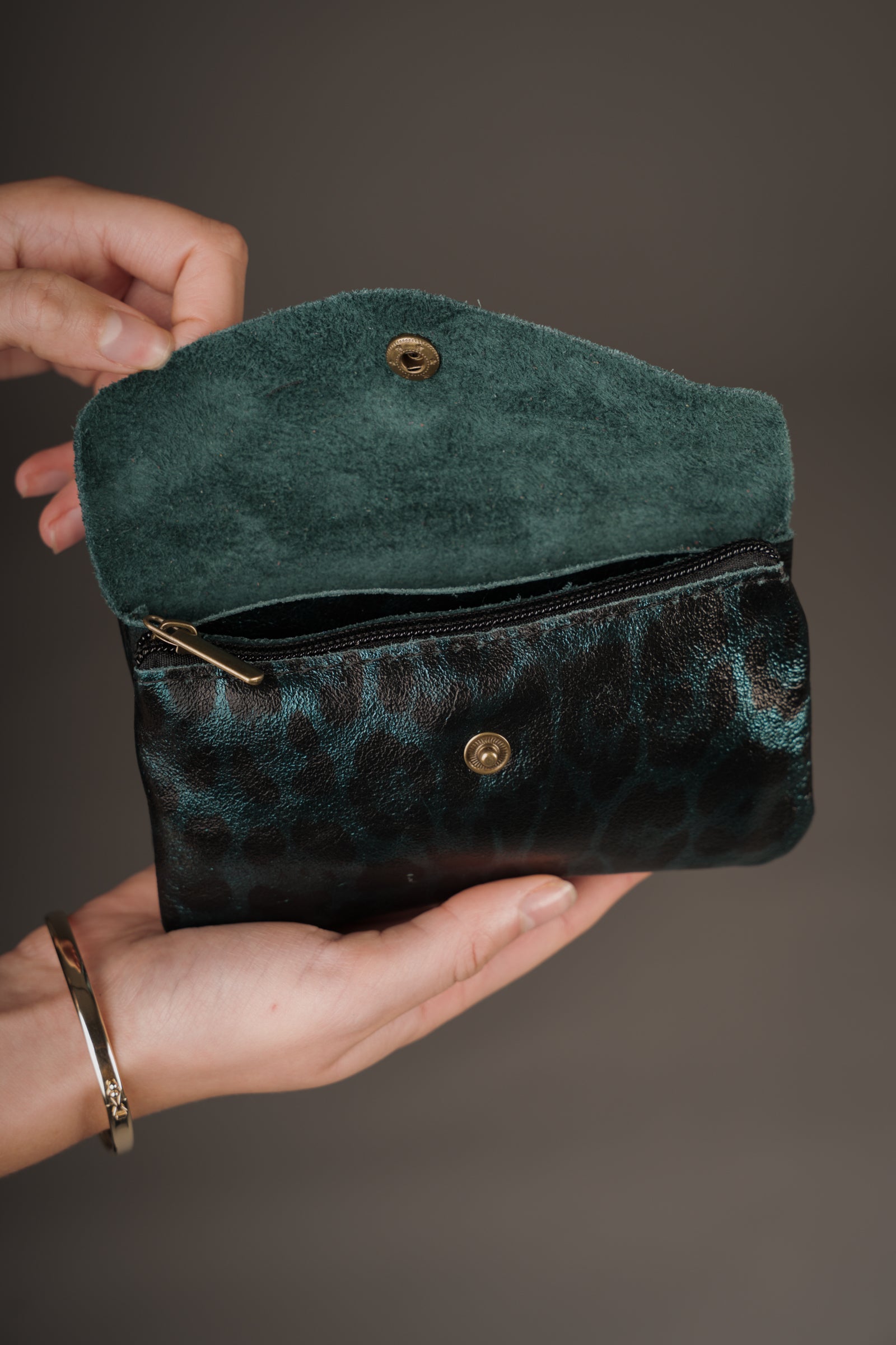 Teal Metallic Genuine Suede Purse