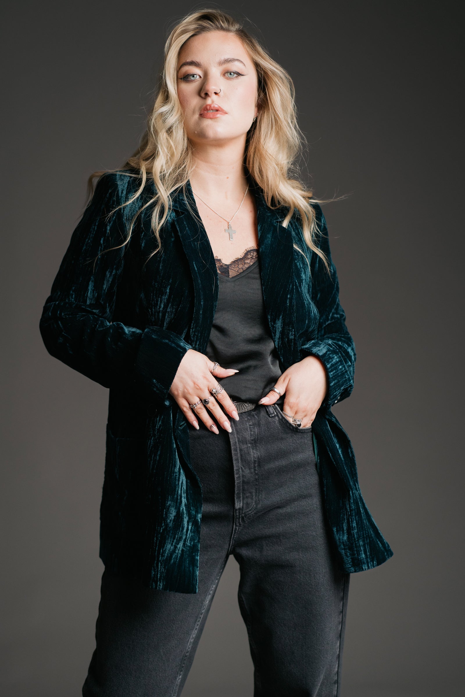 Jagger Teal Velvet Blazer