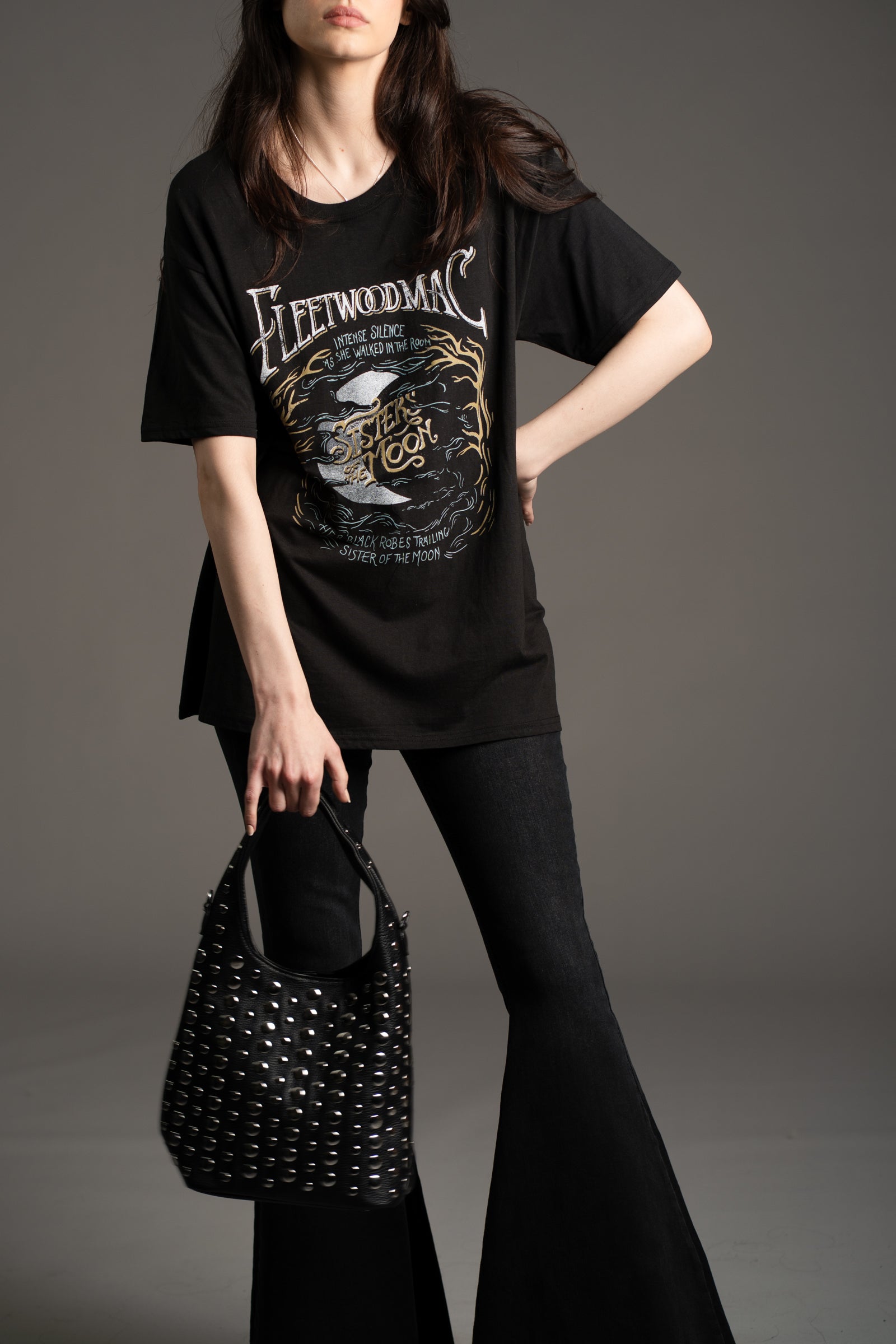 Viva Black Studded Hobo Bag