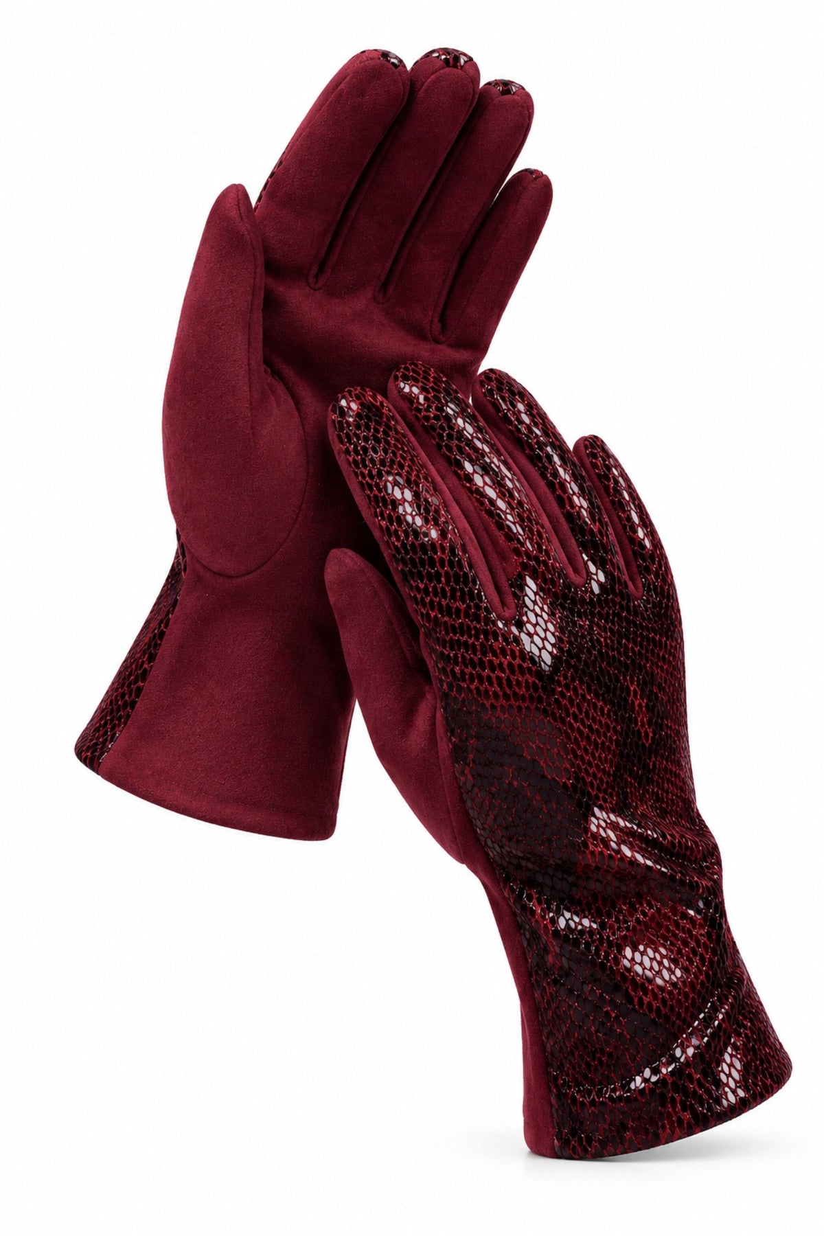Wine Faux Snake Gloves