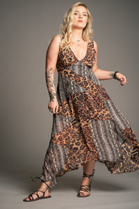 Zadie Animal Handkerchief Dress with billowy silhouette and deep V neckline