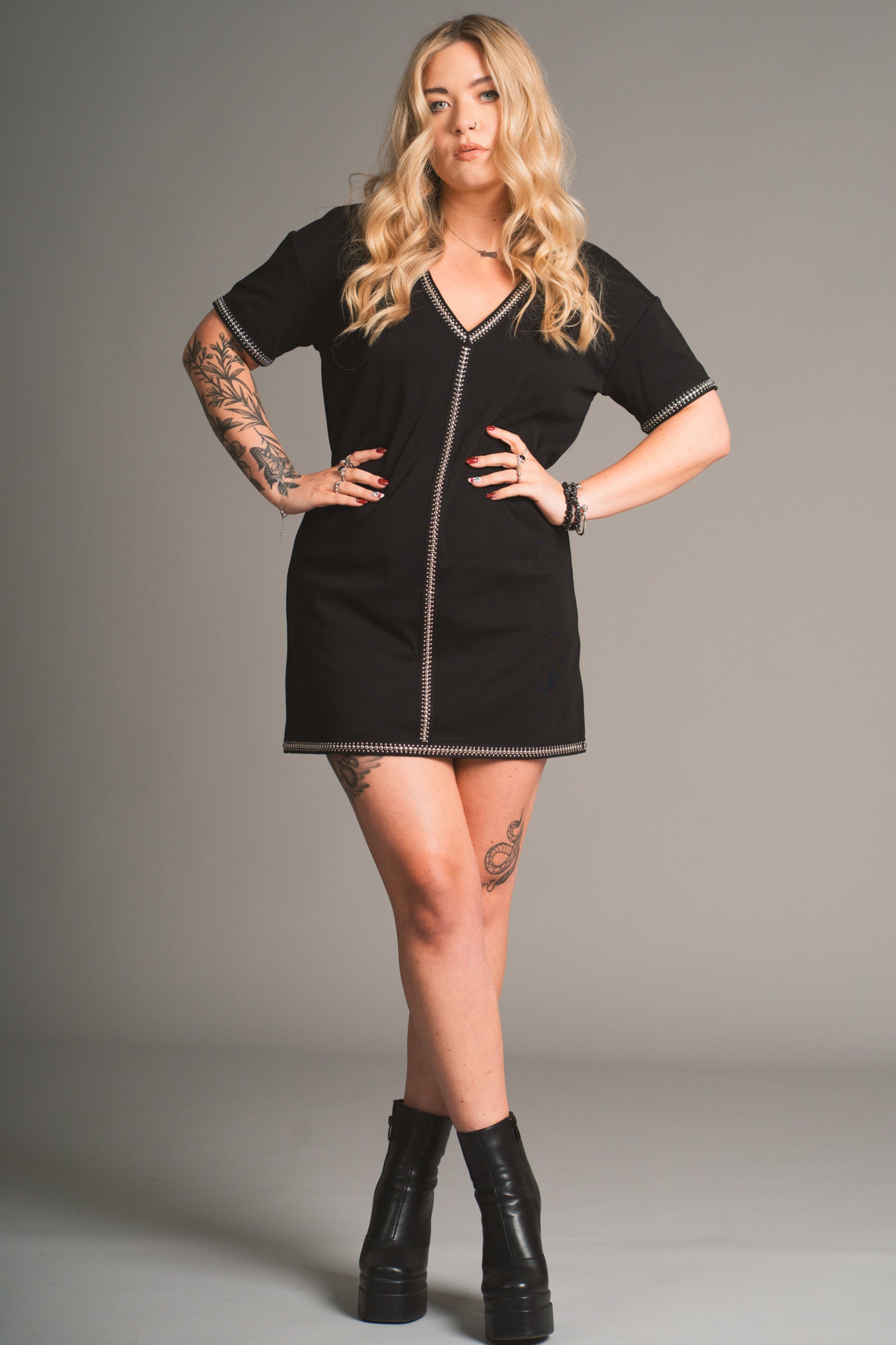 Ziggy Studded Black T-Shirt Dress Little Lies