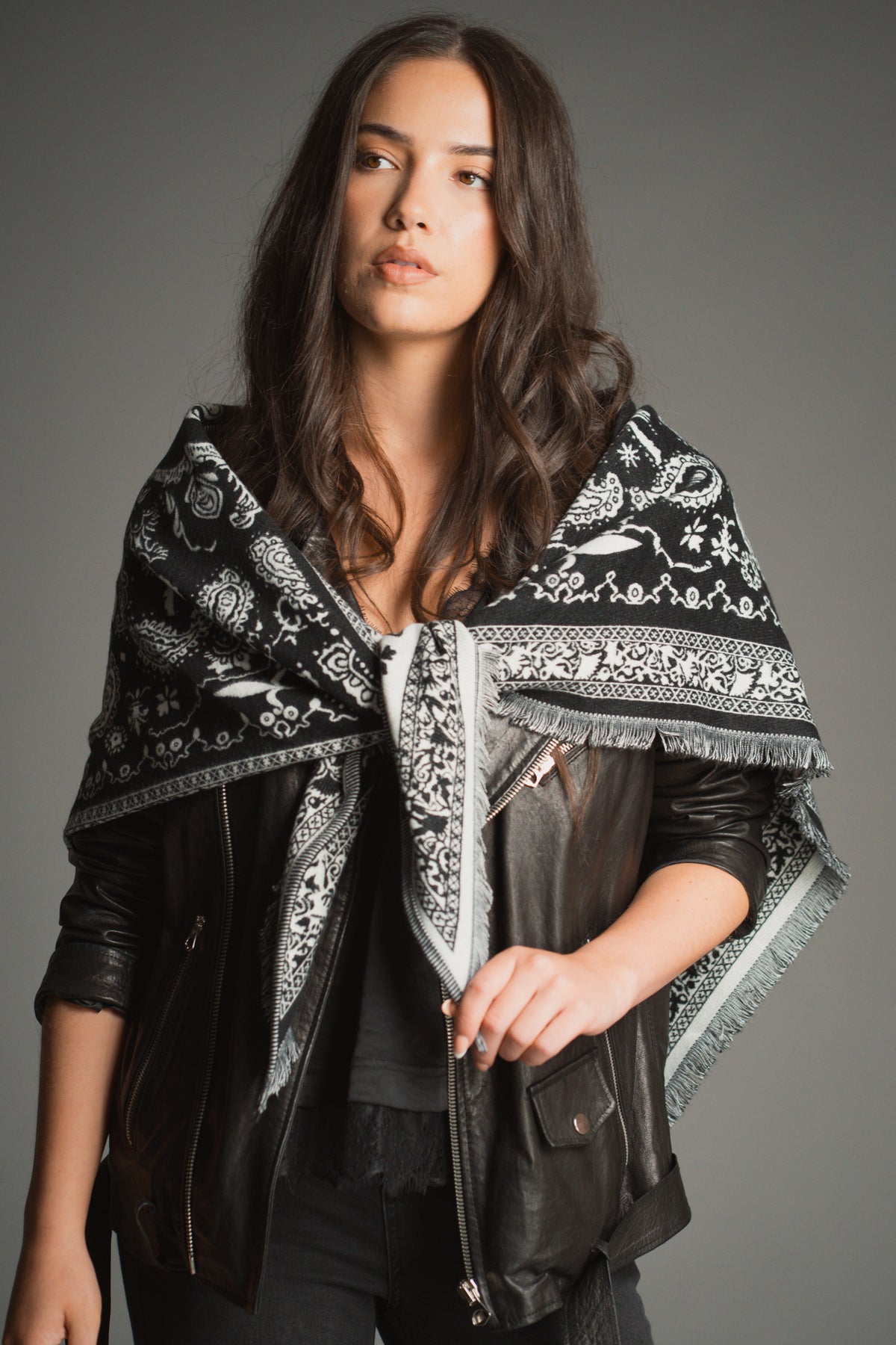 Black Knitted Paisley Bandana Scarf
