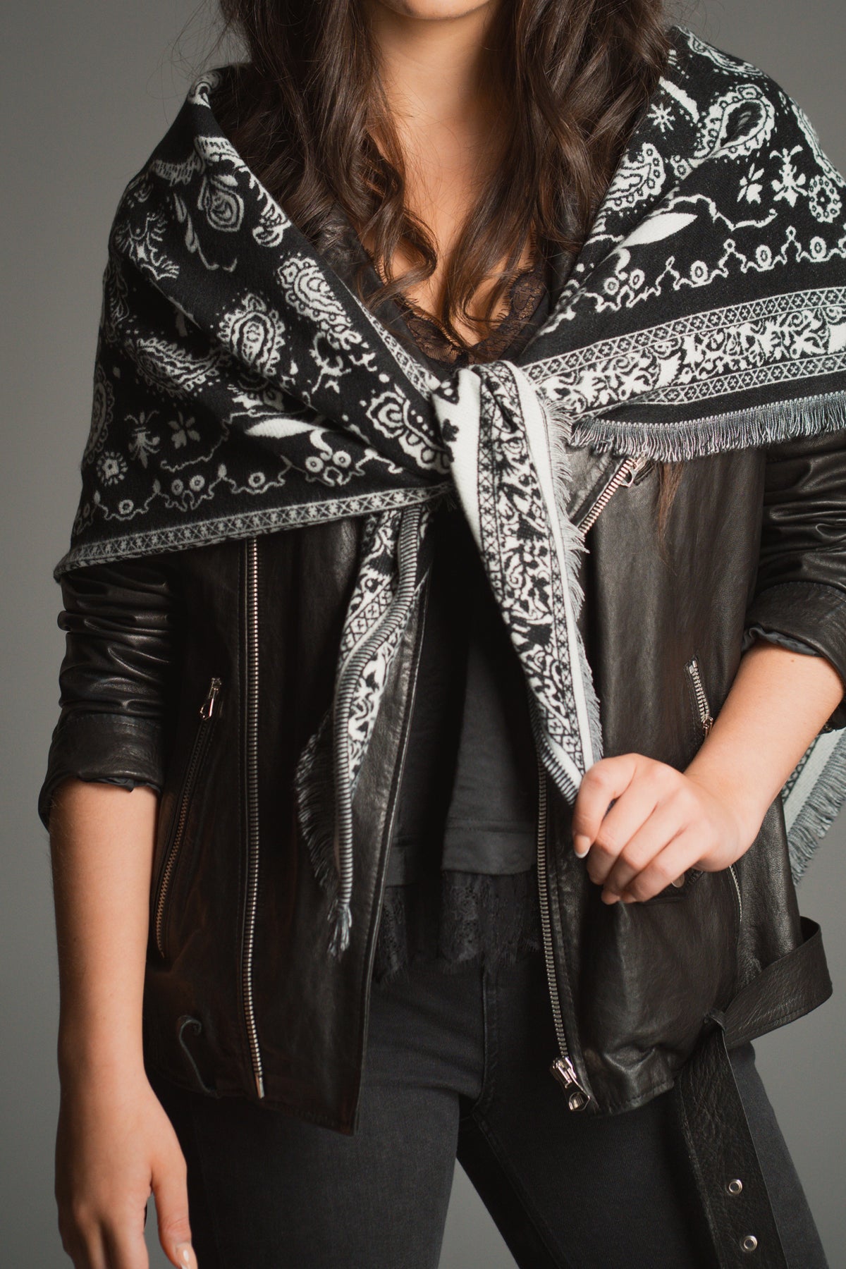Black Knitted Paisley Bandana Scarf