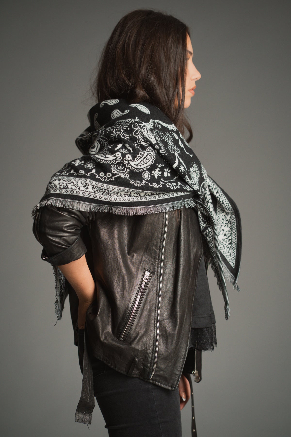 Black Knitted Paisley Bandana Scarf