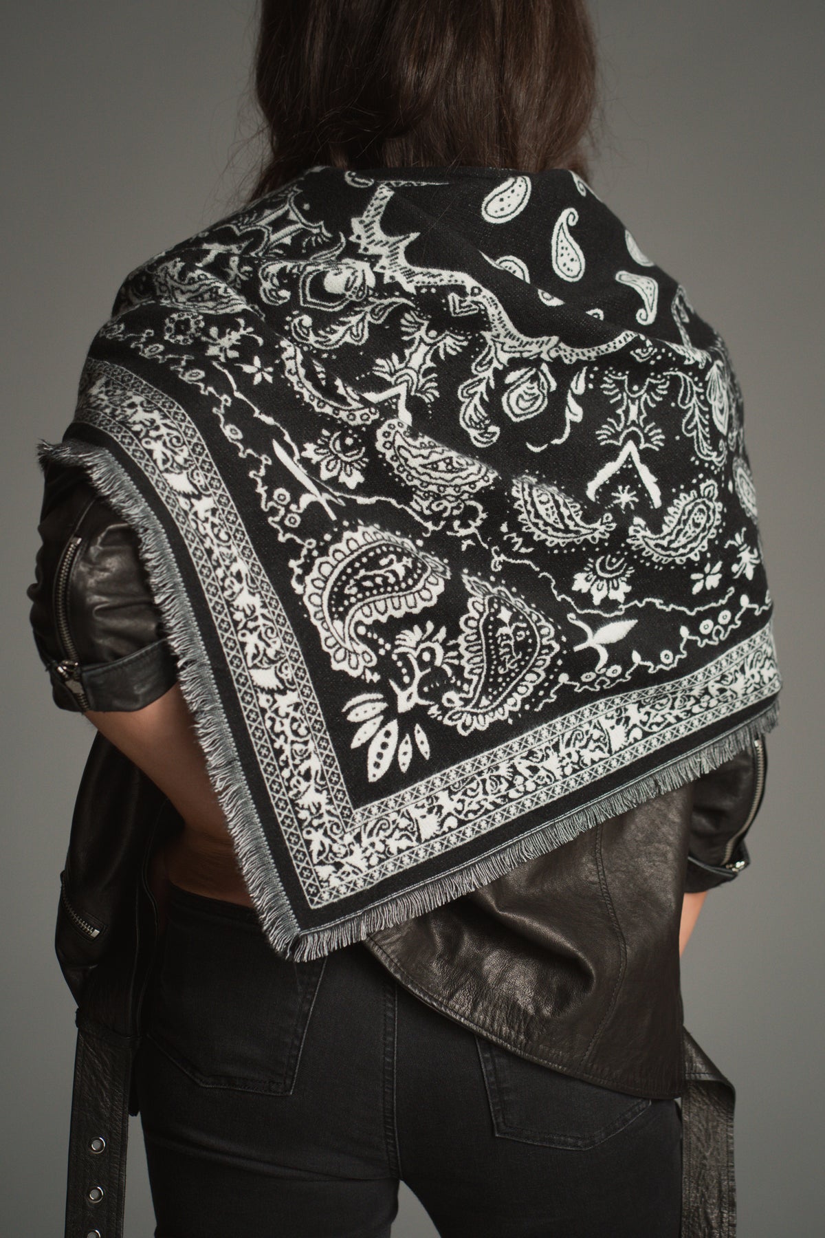 Black Knitted Paisley Bandana Scarf
