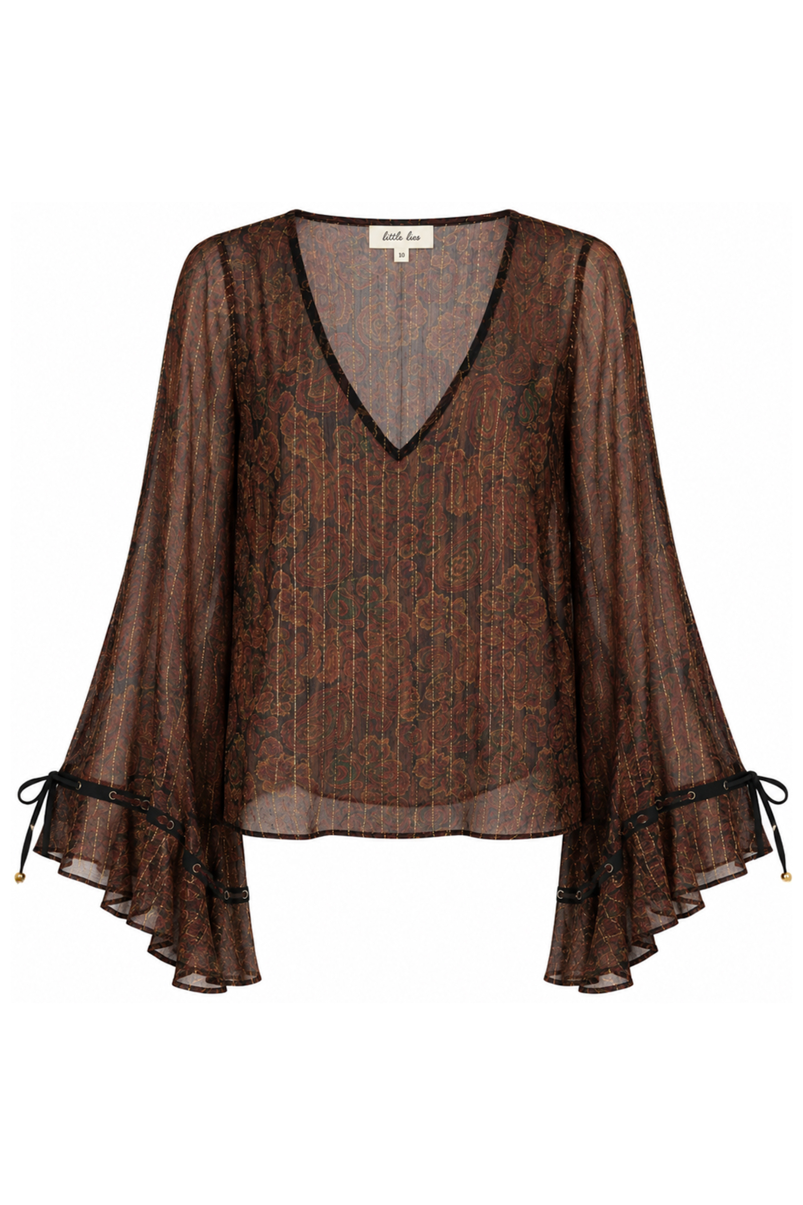 Ghost image of the Dark Paradise Paisley Boho Top showing relaxed boxy fit and dramatic flared sleeves.