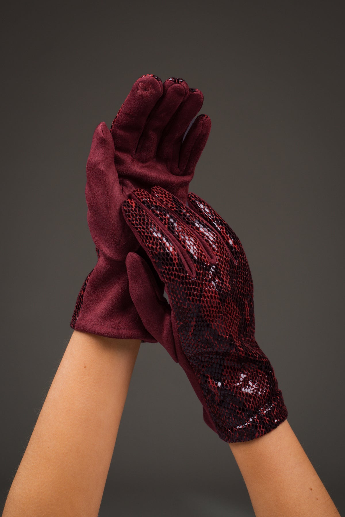 Wine Faux Snake Gloves