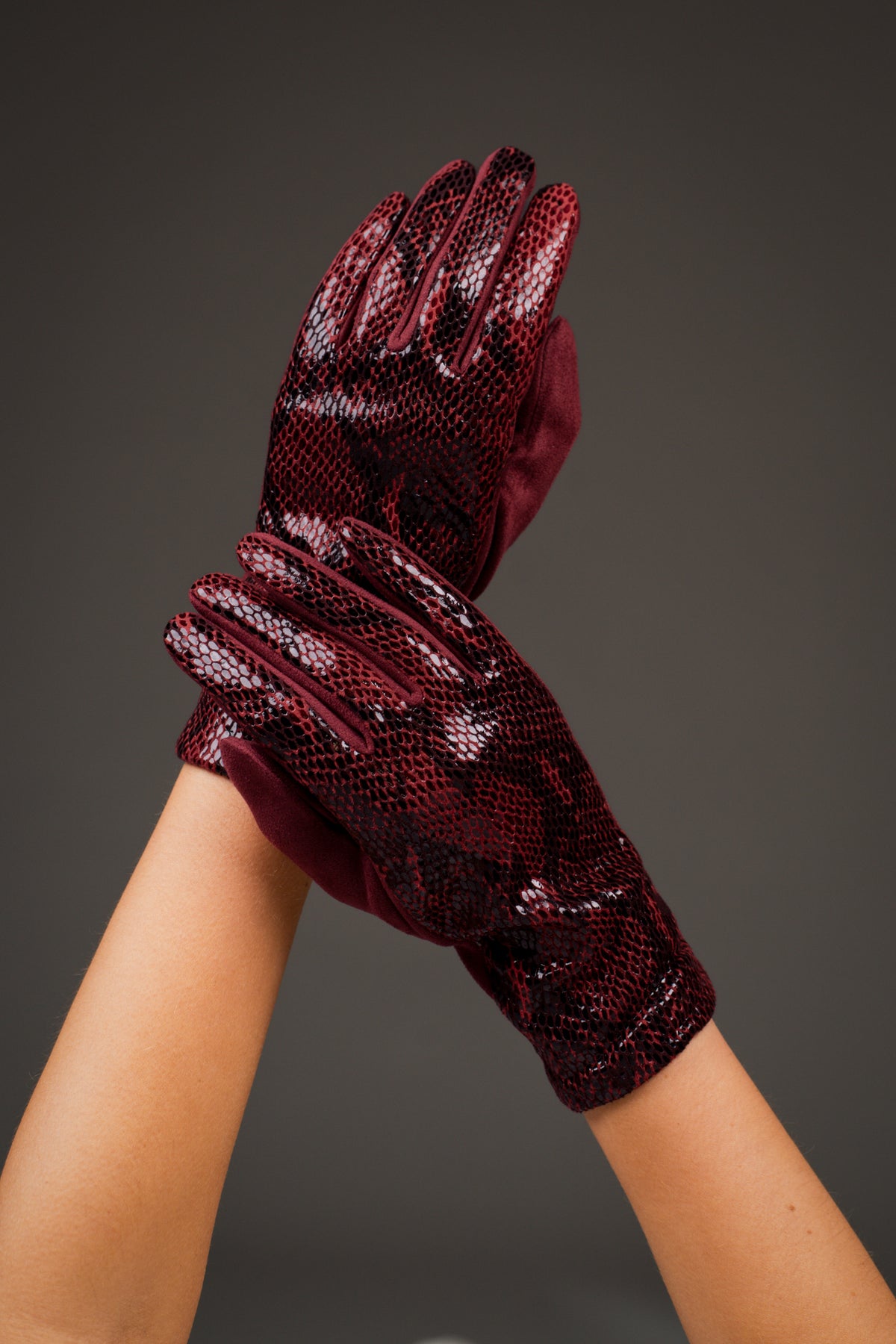Wine Faux Snake Gloves