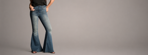 Little Lies Hendrix Vintage Blue Denim Flares in a vintage wash denim with a flattering high-waisted fit and statement flare leg