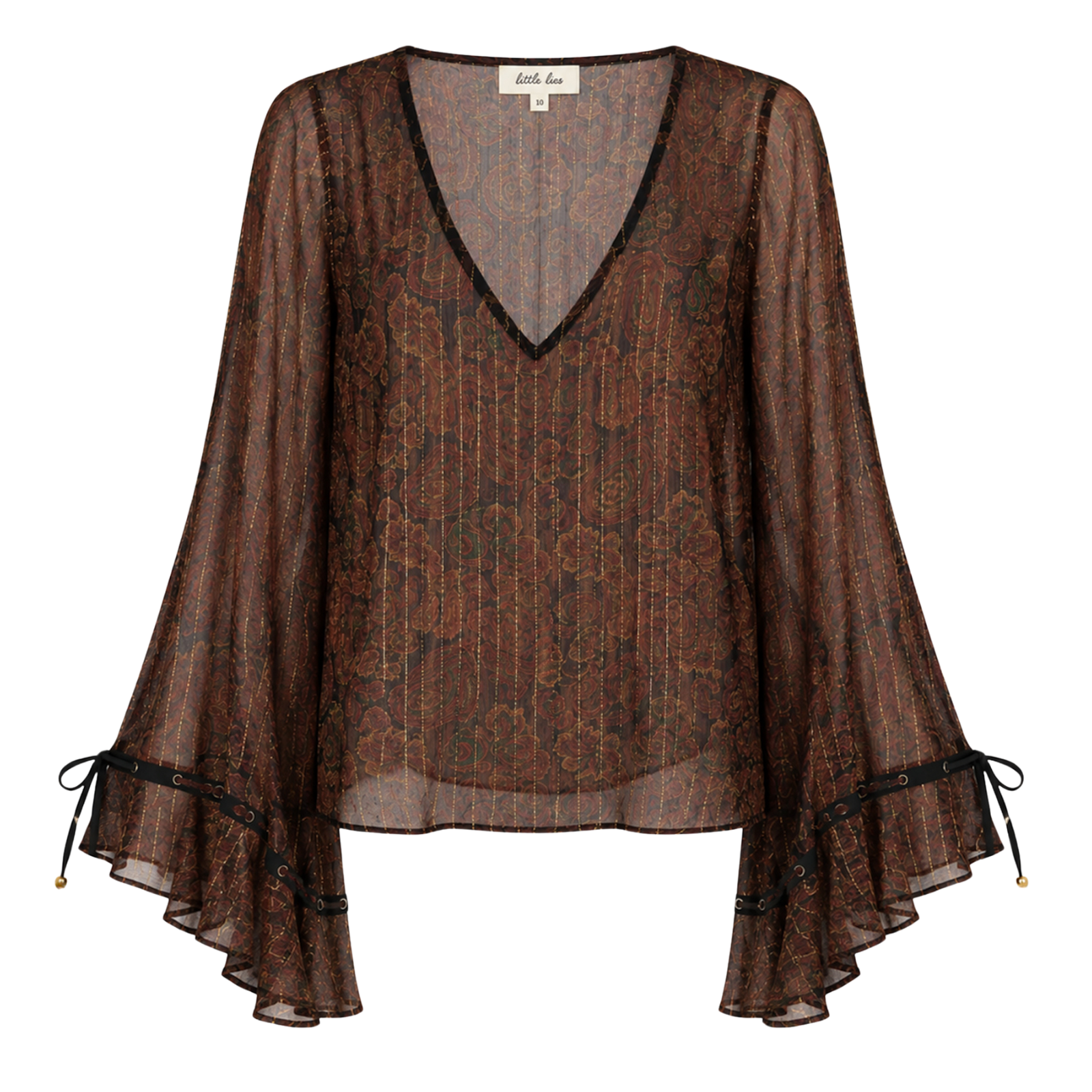 Ghost image of Dark Paradise Paisley Top by Little Lies featuring a vintage-inspired paisley print, sheer flowing sleeves and a relaxed bohemian silhouette