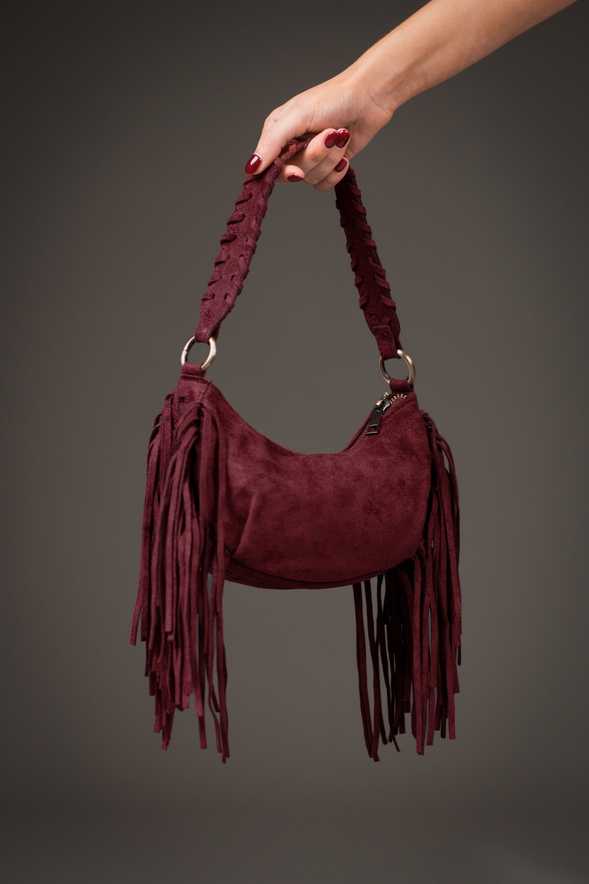 Lainey Burgundy Fringe Bag