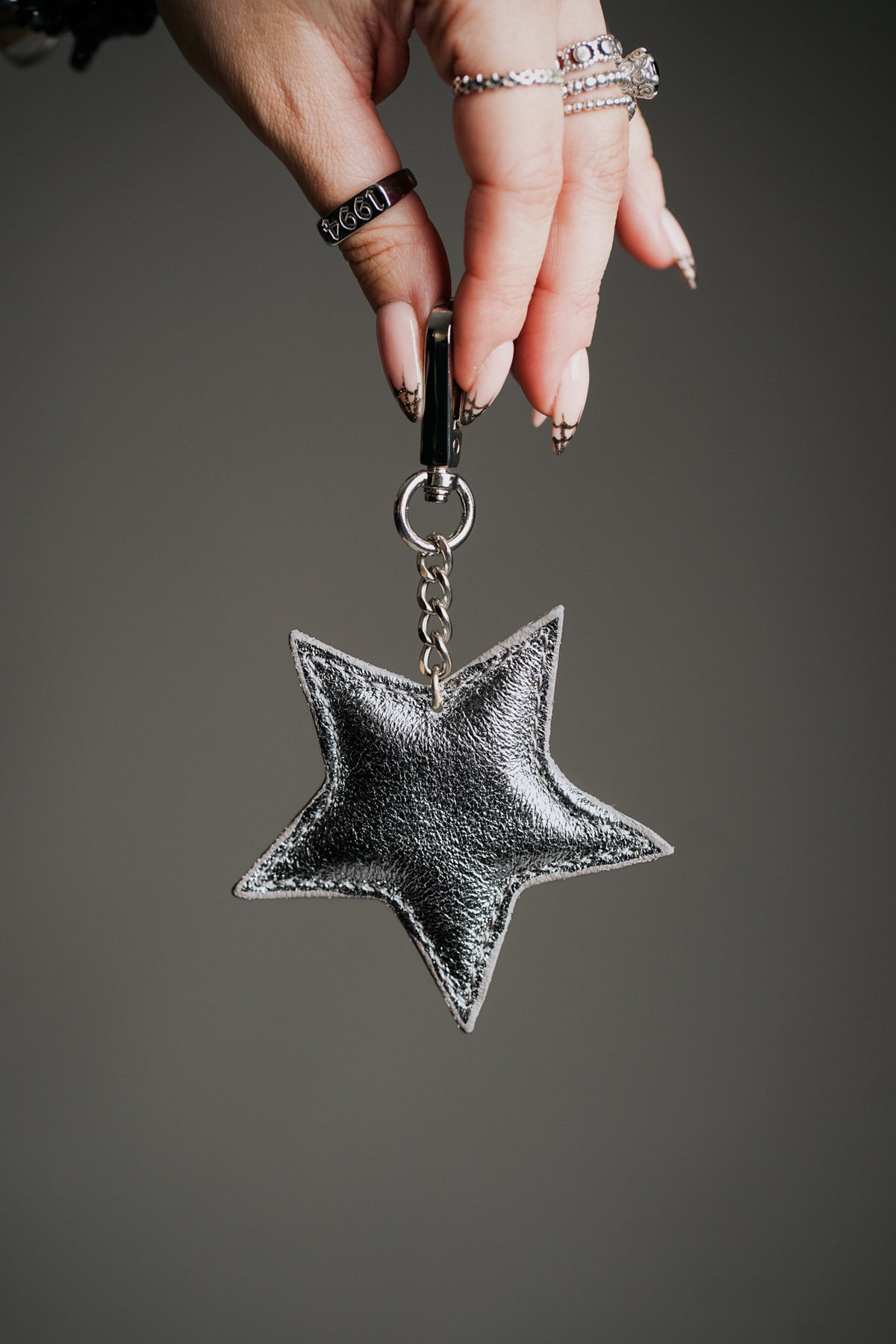 Gunmetal Genuine Leather Star Bag Charm