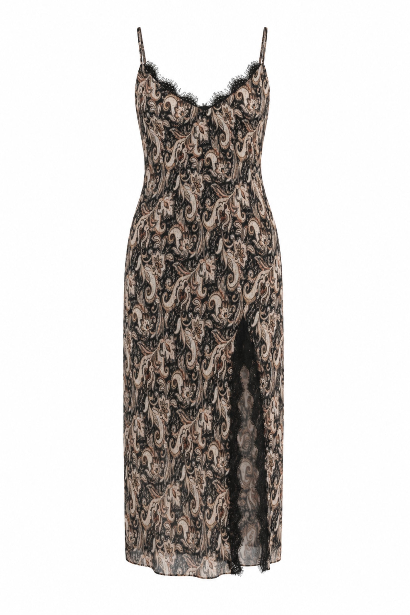 Ghost image of Little Lies Eleanor Paisley Slip Dress showing midi slip silhouette and lace trim