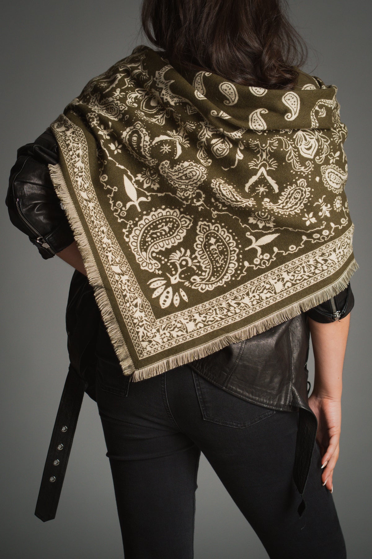 Olive Knitted Paisley Bandana Scarf