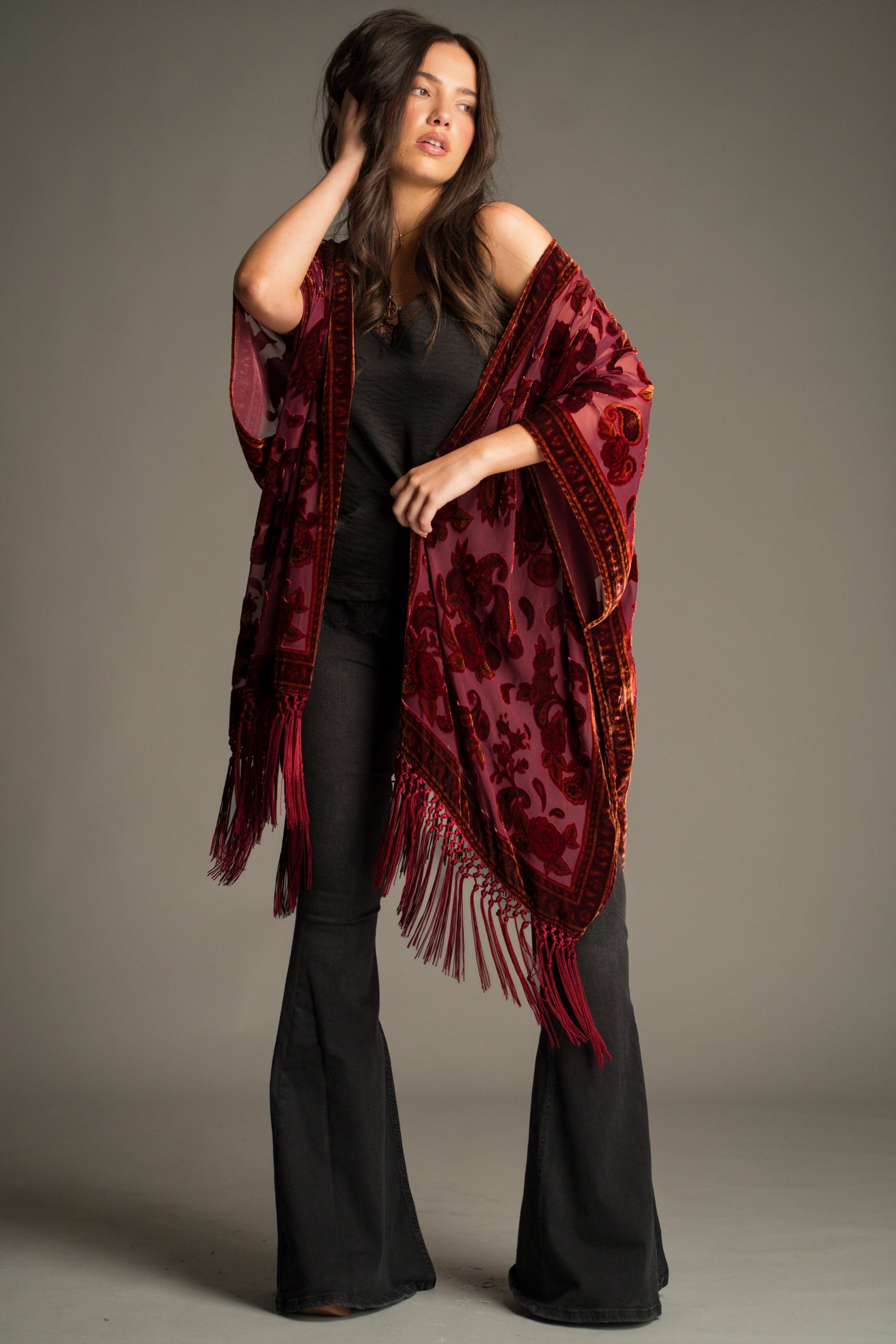 Stevie Plum Paisley Devore Kimono