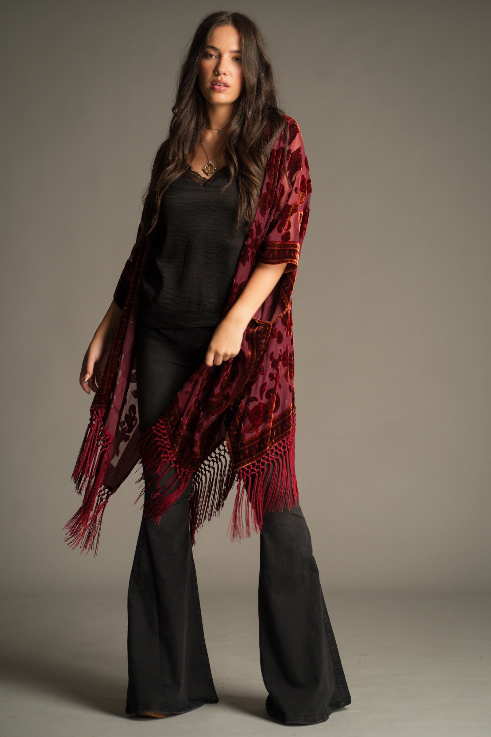 Stevie Plum Paisley Devore Kimono