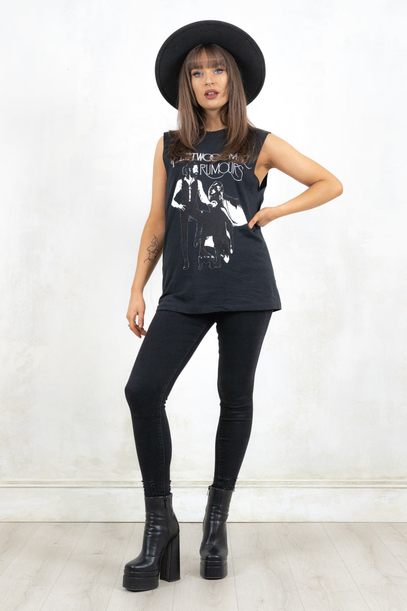 Model wearing Fleetwood Mac Rumours Vest - black fleetwood mac album cover band tee vest