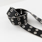 Chrissie Rivet Belt - Faux leather black belt with silver hardware detailing and beaded metal edging