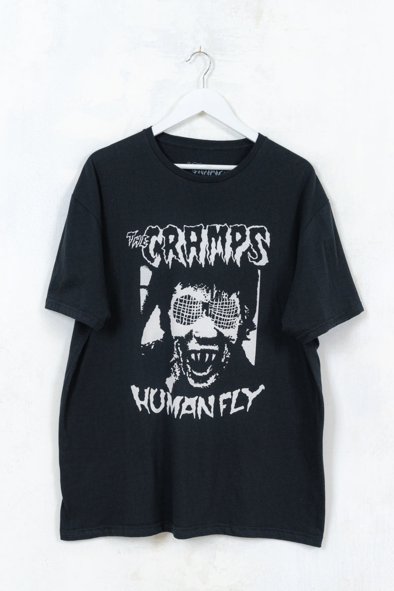 The Cramps Tee - Black The Cramps Tee with white outline The Cramps logo and white "Human Fly" slogan with print