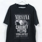 Nirvana Cabaret Metro Tee - Black Nirvana Band Tee with Concert Poster Design and band group shot