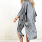 Model wearing Moonshiner Metallic Kimono- Liquid metallic silver kimono with open front and side splits