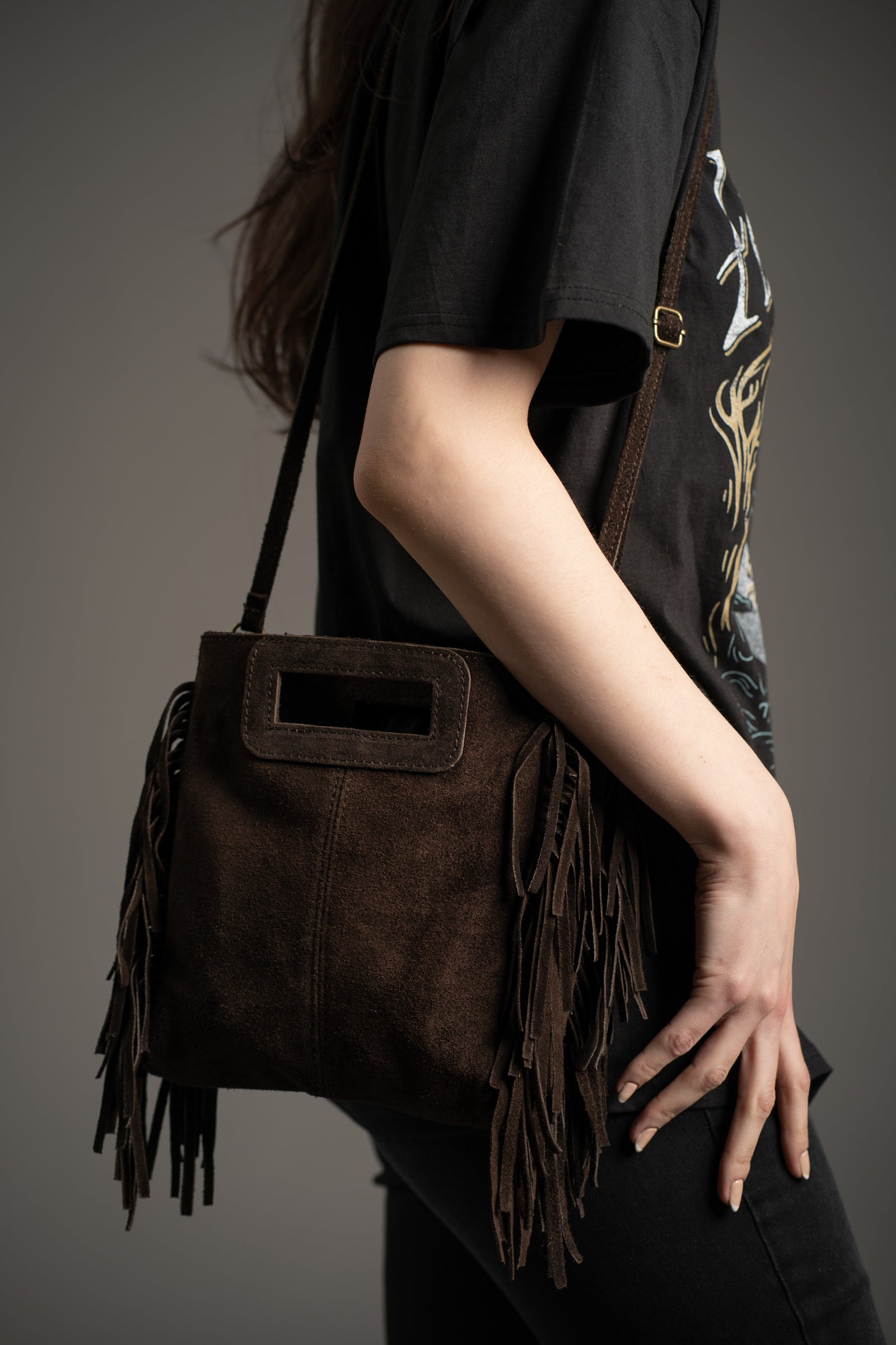 Annabella Chocolate Genuine Suede Bag