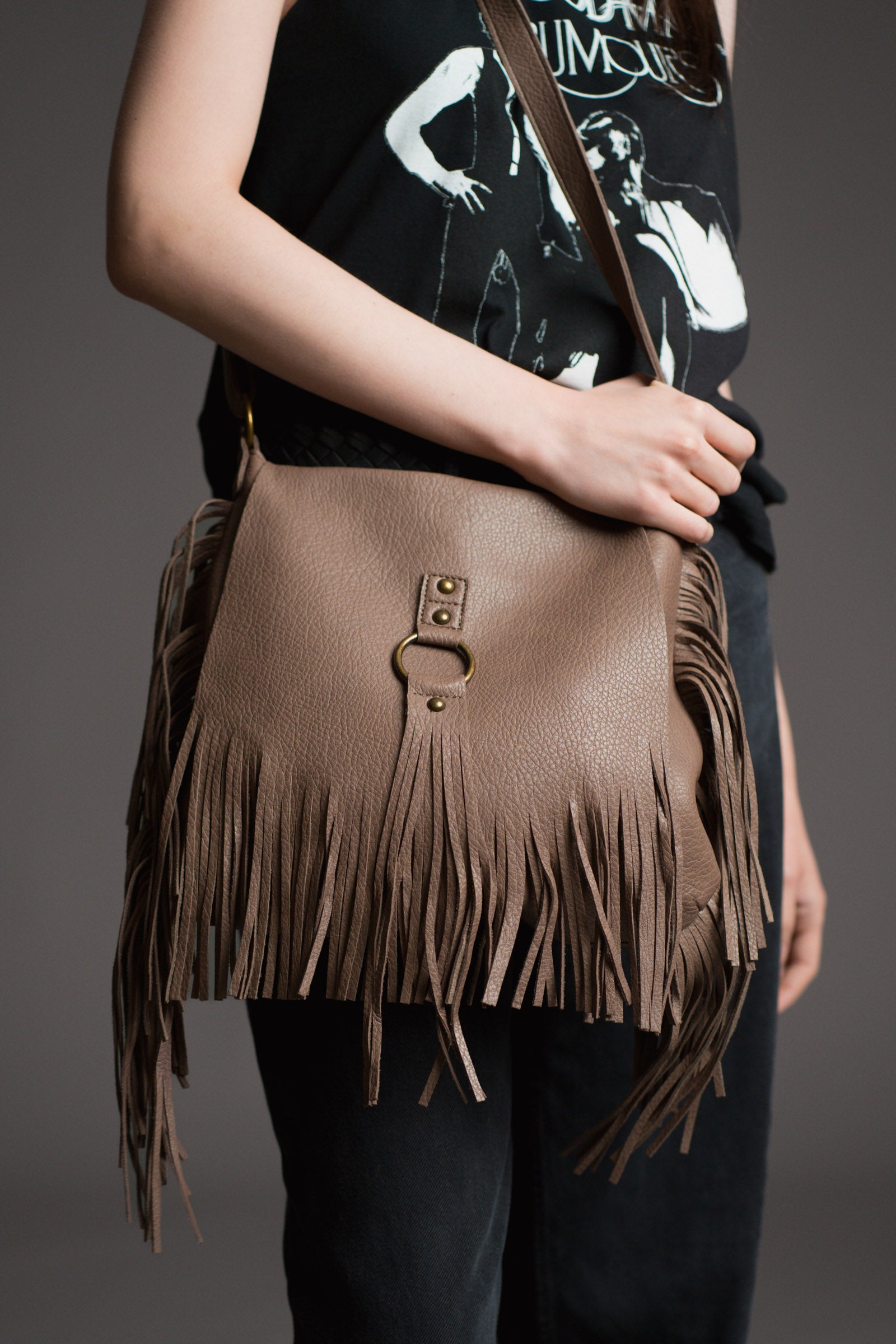 Bandit Taupe Fringed Satchel