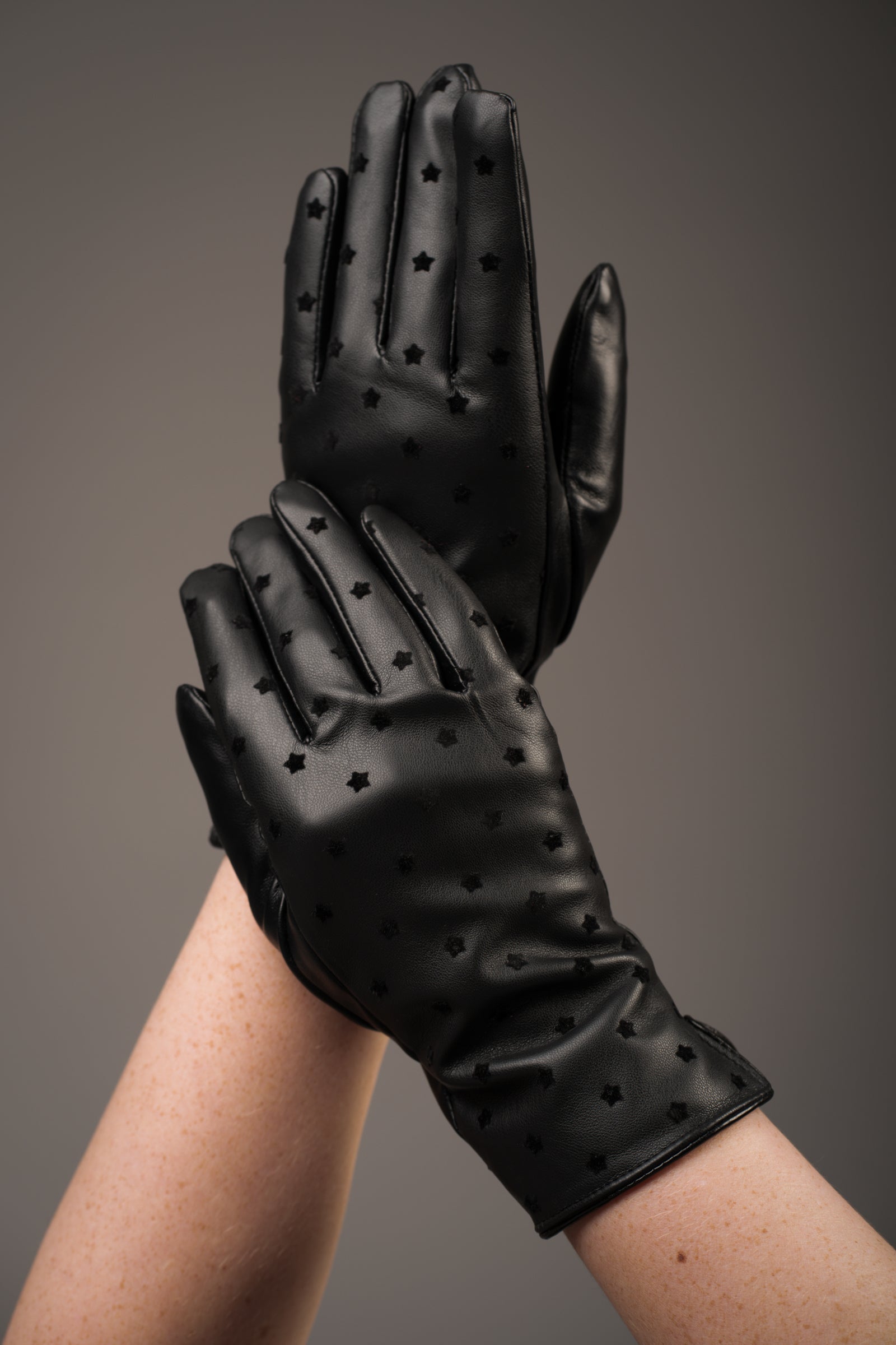 Black Star Faux Leather Gloves